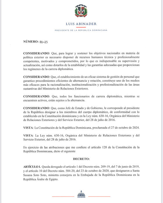 Cancilleria informa sobre rotación y designación de nuevos funcionarios del servicio exterior al servicio interno y viceversa