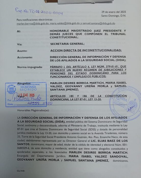 La DIDA somete acción ante el Tribunal Constitucional en defensa de familiares de pensionados fallecidos