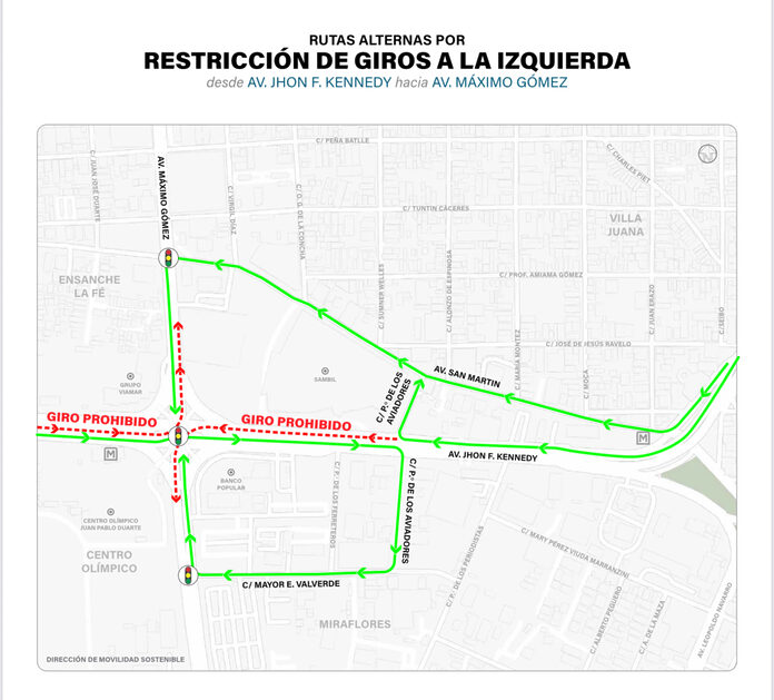 Gabinete de Transporte implementará cuarta fase de restricción de giros a la izquierda en la John F. Kennedy y la 27 de Febrero