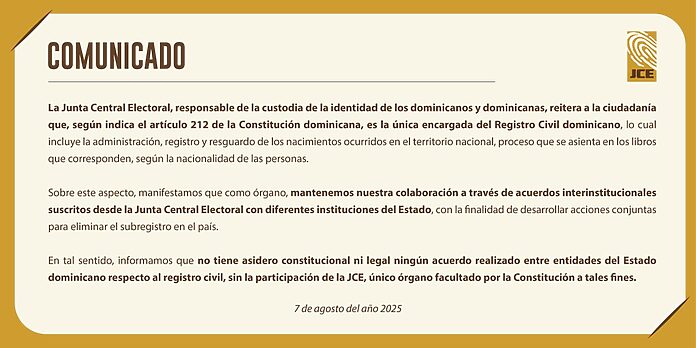 JCE reafirma exclusividad sobre Registro Civil en la República Dominicana